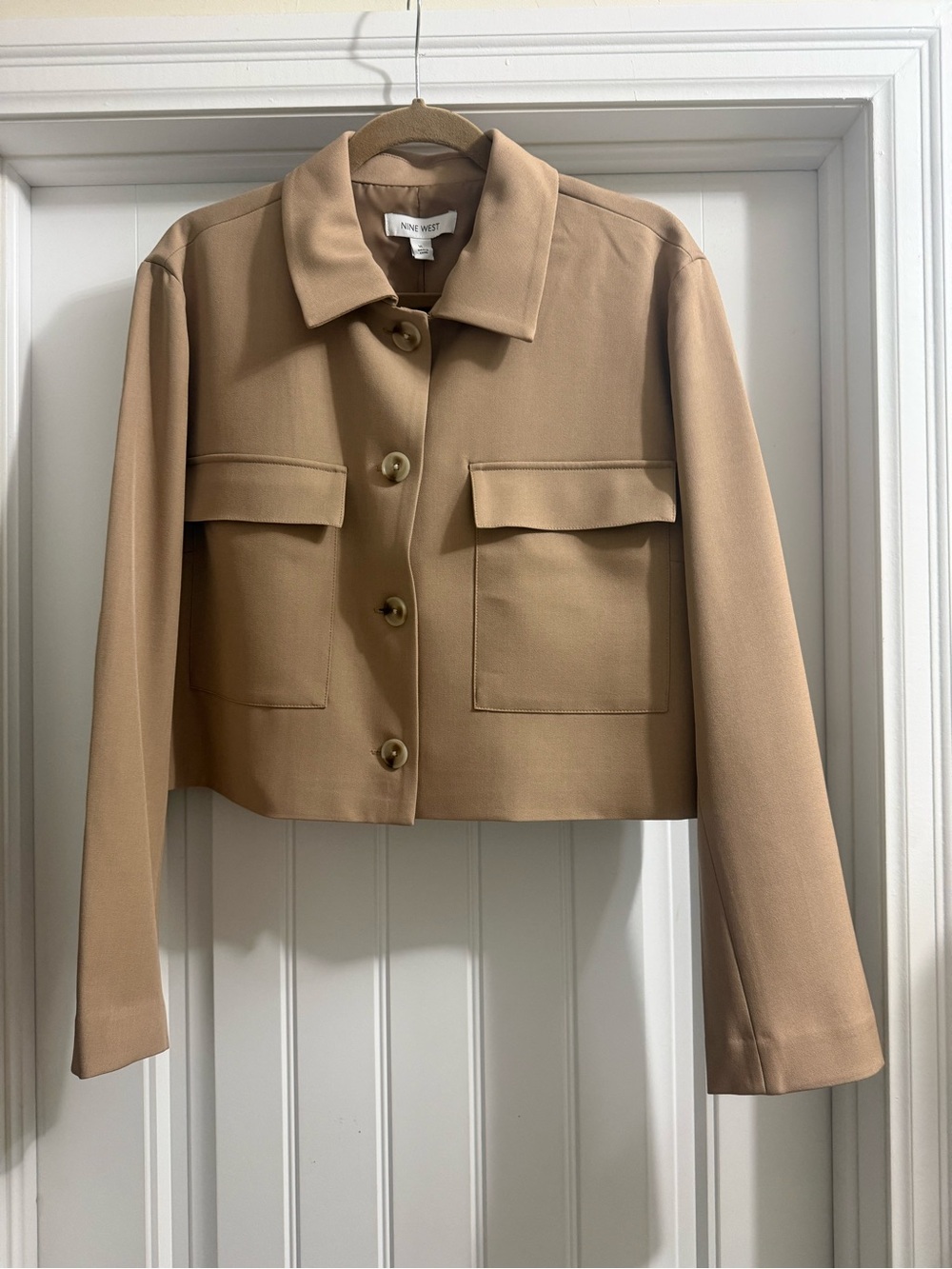 Nine West Beige Cropped Button-Front Blazer